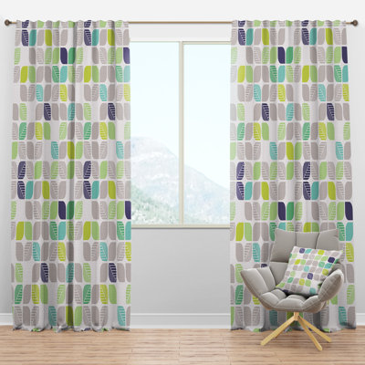 geometric pattern with leaves - Mid-Century Curtain - Velvet Room darkening - 1 panel