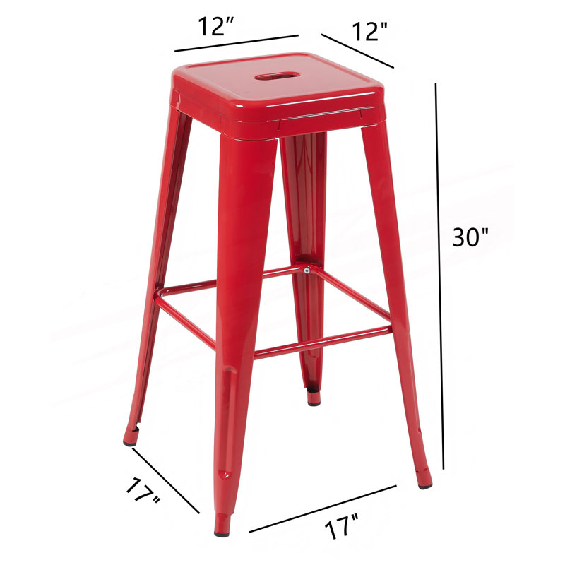Iron Counter Stool with Iron Frame, Red, 4