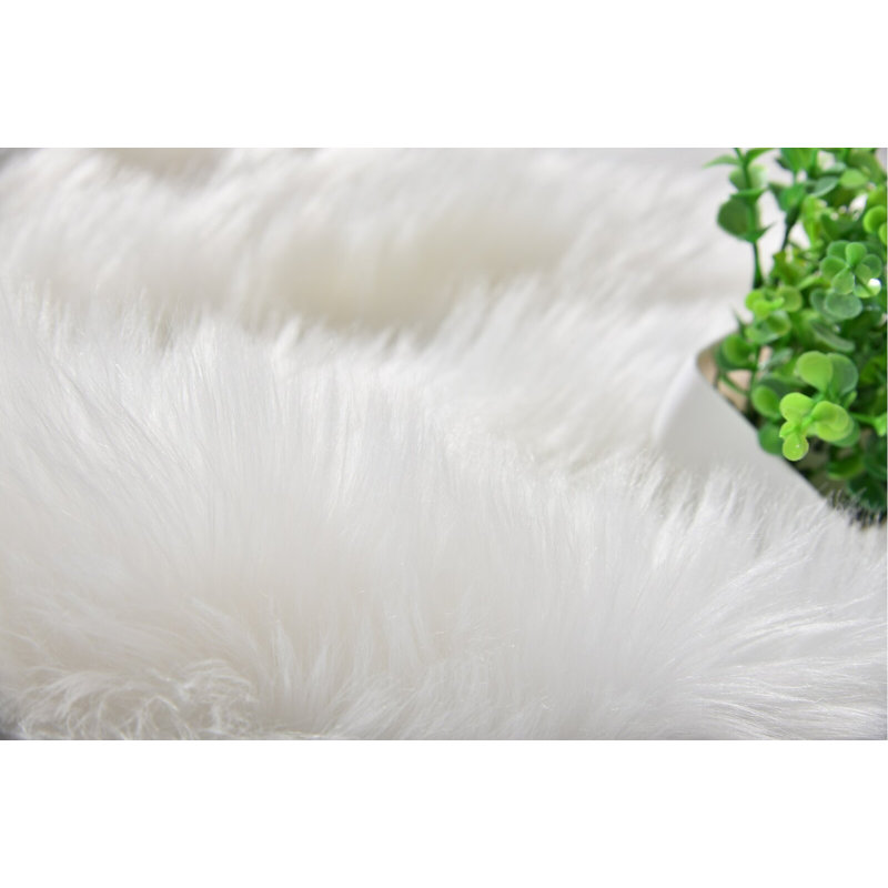 Mamduh Handmade Shag Faux Sheepskin White Rug, Rectangle 10' x 12'