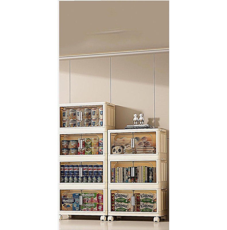 19.69" Side Wide Folding Storage Cabinet ,4 Tiers,19.69"×11.81"×40.55",Collapsible Storage Bins with Magnetic Door, Plastic Storage Cabinet with Wheels, Closet organizers and Storage Containers