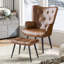 Ensemble de fauteuil à oreilles capitonné de style moderne Mid-Century avec repose-pieds, fauteuil rembourré en cuir de polyuréthane et tabouret pour le salon, la chambre à coucher-1583890539