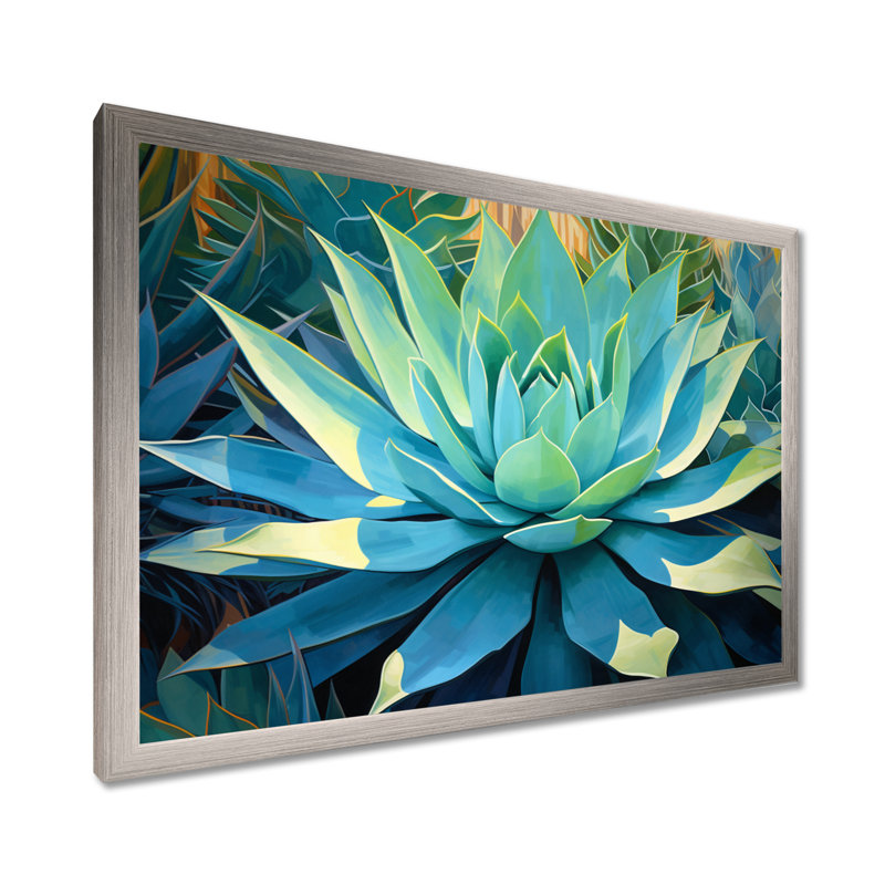 «Green Succulents Majestic Agave II - Succulent», art mural, H 12 po x l 20 po x P 1 po, Cadre simple argenté