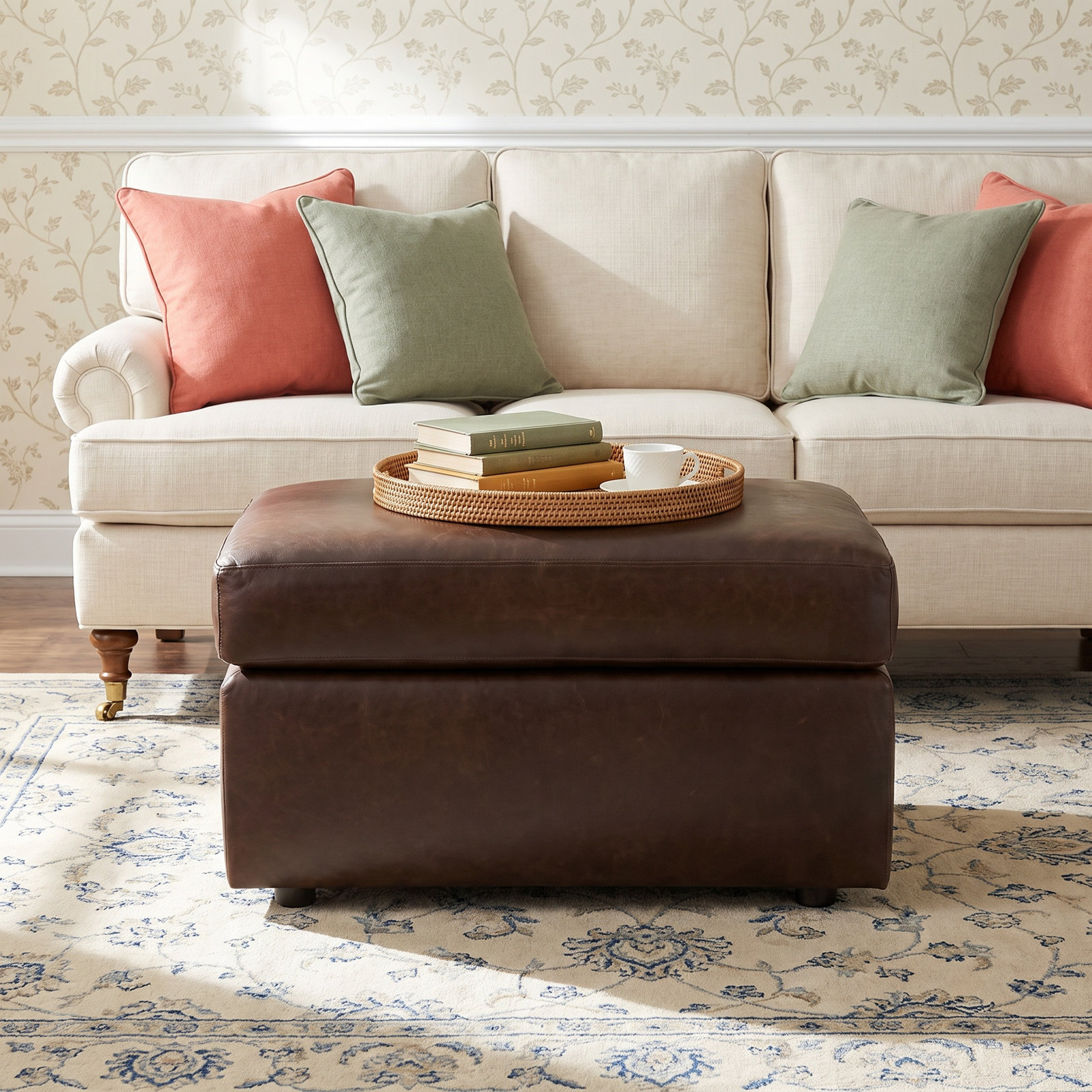 Savannah 32" Genuine Leather Ottoman, Bistro Rustic Genuine Leather