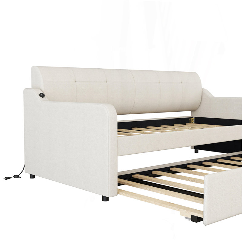 Twin Size Upholstery Daybed With Trundle And Usb Charging Design