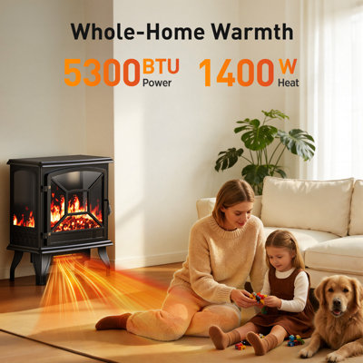 Cythina Freestanding Electric Fireplace with Remote Control and Smart App