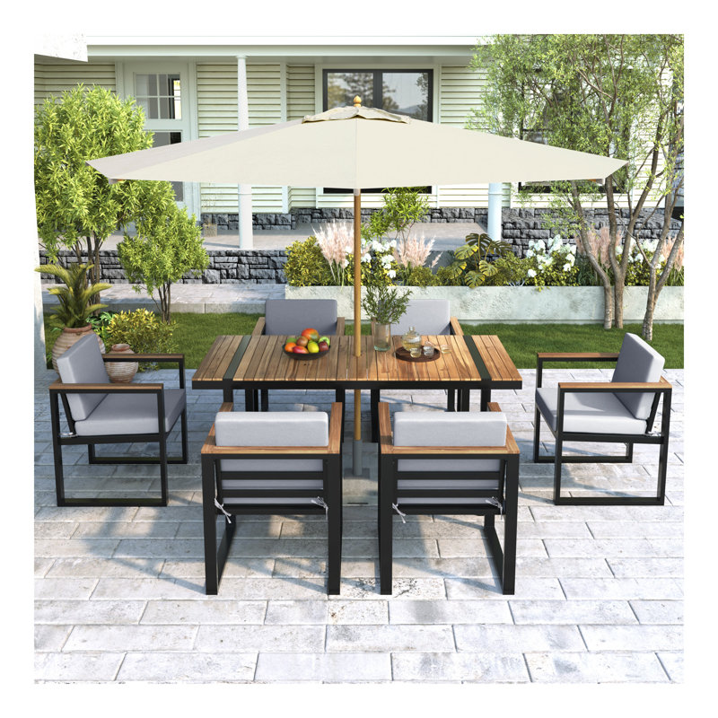 7 Pieces Outdoor Dining Set Patio Dining Table and Chair Set with and Removable Cushions for Patio, Backyard, Garden