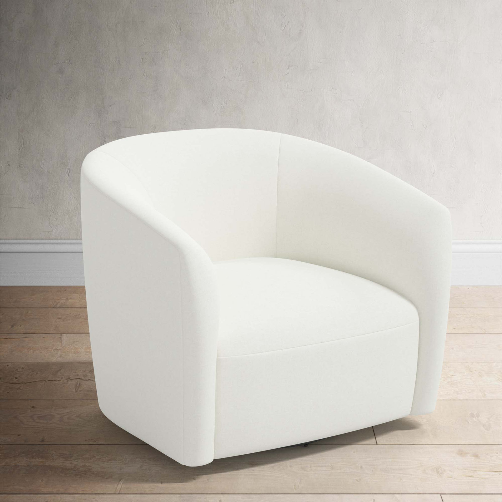 Marita Upholstered Swivel Barrel Chair, Zuma White Textured Linen