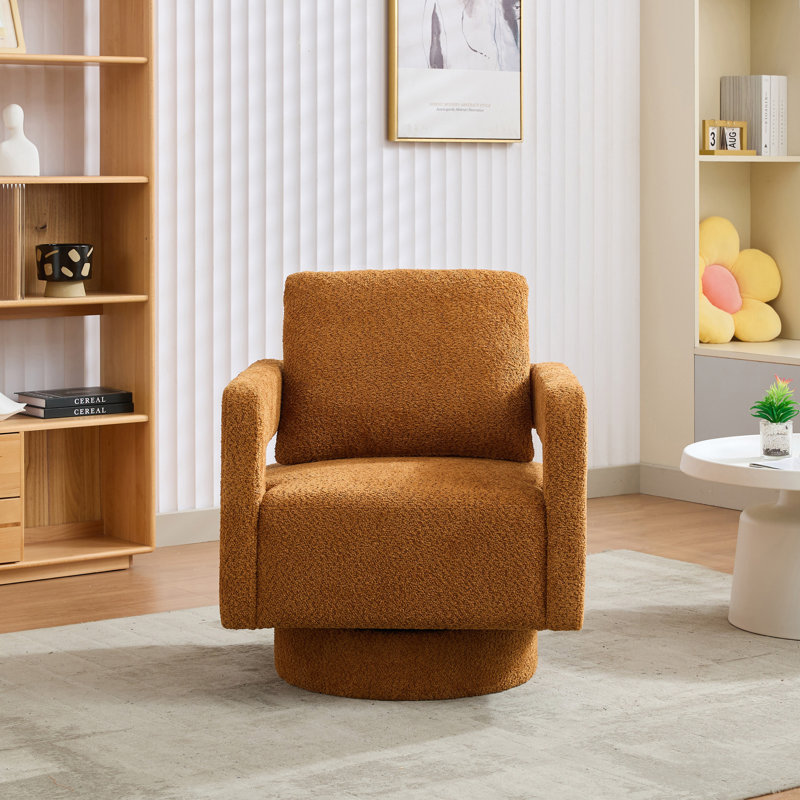 Fauteuil demi-tonneau pivotant rembourré Riqui, Tissu caramel