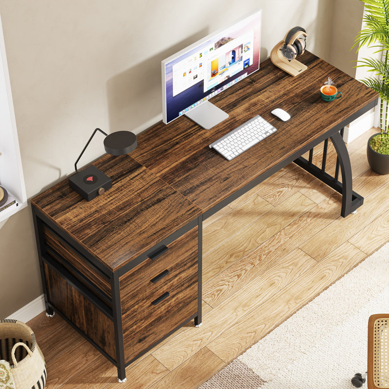 Syasia 59'' Computer Desk with 3 Drawers, Brown/Black