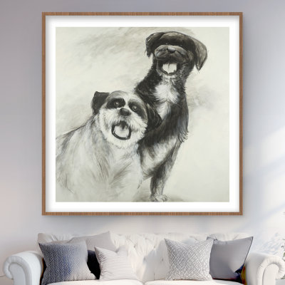 Happy dogs croquis - imprimé mat gris encadré pour la décoration intérieure