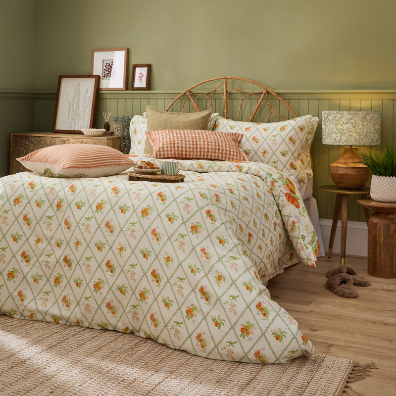 Peach Harvest Cotton Floral Duvet Cover Set with Pillowcases Included, Super King Duvet Cover + 2 Standard Pillowcases