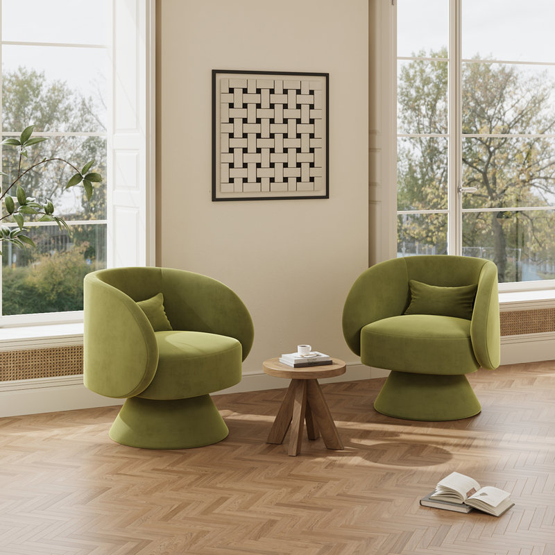 Fauteuil demi-tonneau pivotant rembourré (ensemble de 2), Teddy vert olive