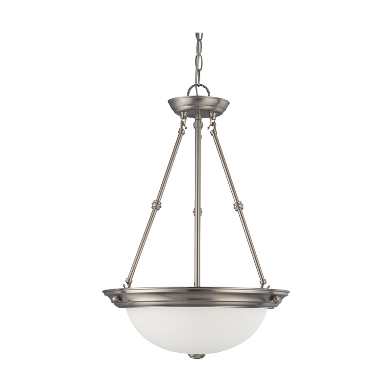 Luminaire suspendu bol unique à 3 lumières Caffey, H 23 po x l 15 po, Nickel brossé / Blanc, Non / 60