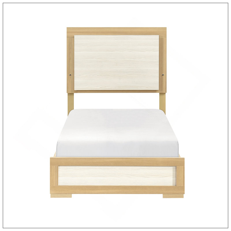Mobilier de chambre à coucher contemporain en bois naturel avec tête de lit à panneau et tête de lit à DEL 1Pc