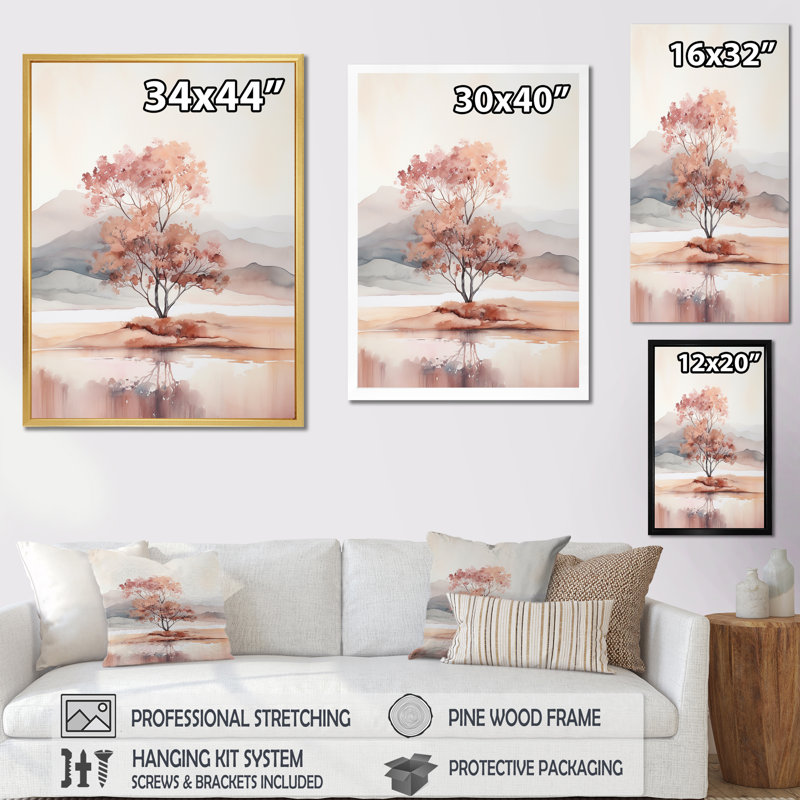 «Pink Nature Scenes», impression sur toile, Cadre flottant blanc, H 32 po x l 16 po x P 1 po