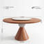 Table de salle à manger ronde en bois massif avec piédestal sculptural sphérique à cône | Table de salle à manger de style campagne moderne pour 4 à 8 personnes-1139219508-1139219510