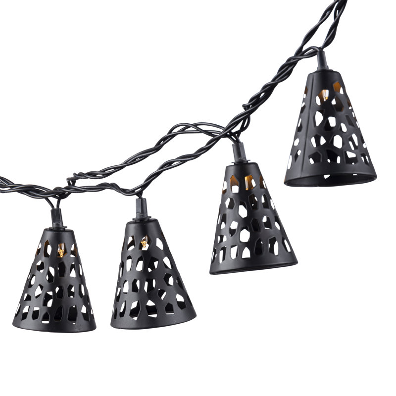 Decorative 10-Count Black Metal Die-Cut String Lights – 6-Foot Indoor/Outdoor Industrial-Style Lighting with 10 Clear Mini Bulbs