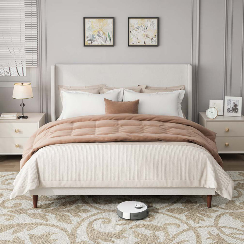 Chenille Fabric Upholstered Bed, King