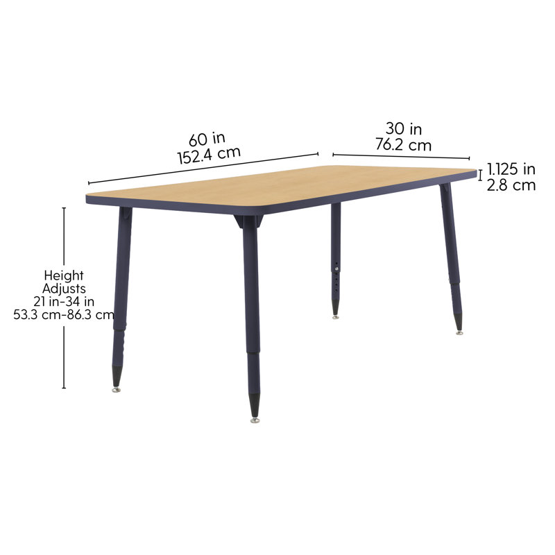 Adapte 24 x 48 Rectangle Thermofused Activity Table with Adjustable Tapered Legs, 30" x 60", North Sea/Navy