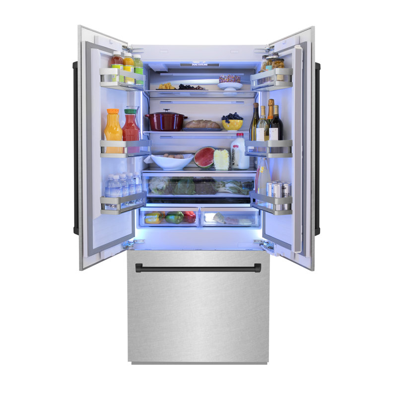 ZLINE 36" 19.6 cu. ft. Built-In 3-Door French Door Refrigerator with Internal Water and Ice Dispenser, Satin Stainless Steel