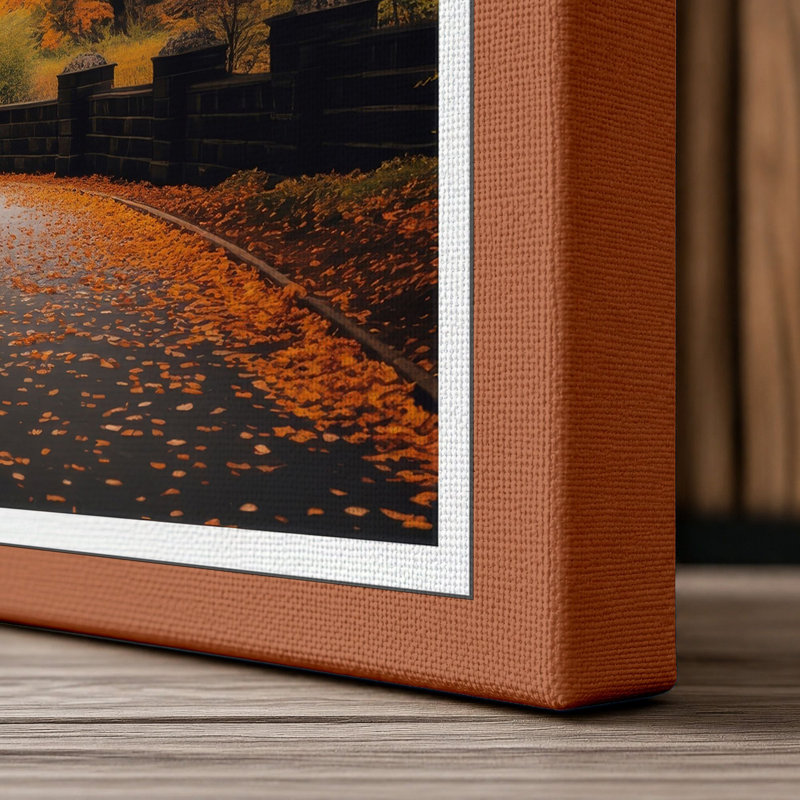 Autumn Path Through Gold Rustic - Wrapped Canvas, 36x24 - 91.4 x 61.0 cm, Terracotta Border
