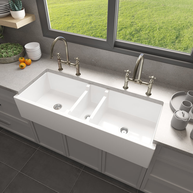 Cape 47.25'' L Triple Basin Kitchen Sink, White