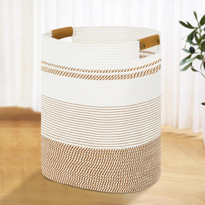 Handcrafted Cotton Laundry Basket With Handles - Stylish Storage Hamper For Blankets, Clothes, And Bedroom Essentials, Tall And Large Design