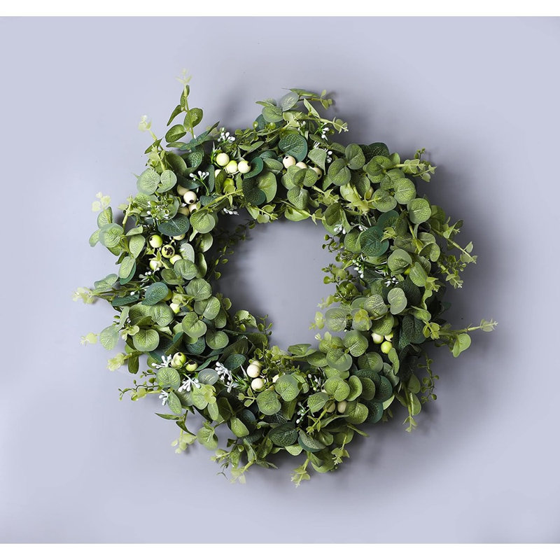 Couronne de porte d'entrée - vert - eucalyptus artificiel sur base de vigne, style campagnard rustique, décor des Fêtes