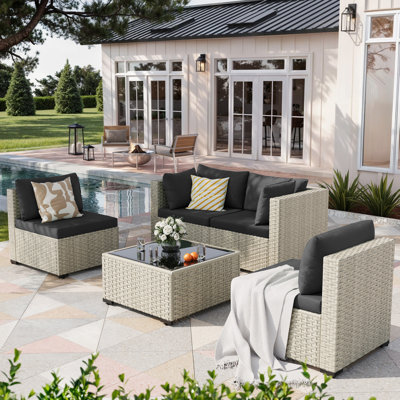 5 Pieces Design-Oriented Rattan Patio Conversation Sets With Cushions