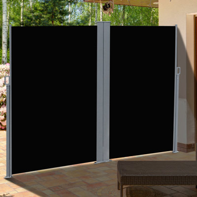 Auvent de bureau 20 '- double écran rétractable et abat-jour noir à cadre en acier avec rétractation automatique pour l'extérieur et l'intérieur