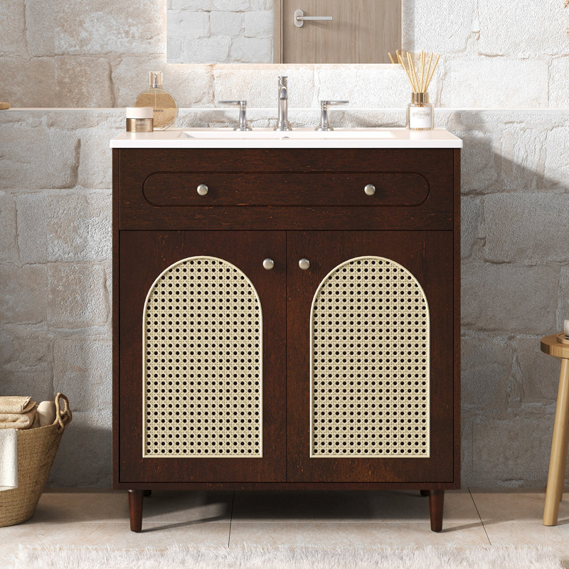 Meuble-lavabo 30 po avec lavabo en céramique, Brun