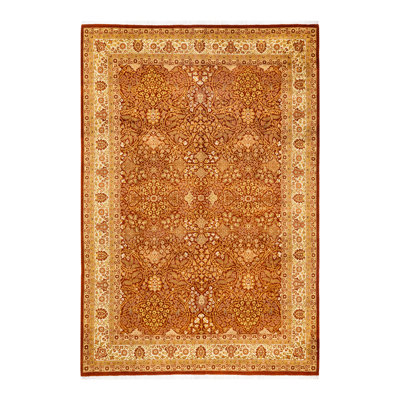 Tapis rouille / jaune en laine noué à la main de conception unique 6 pi 3 po x 9 pi 4 po Viny Mogul