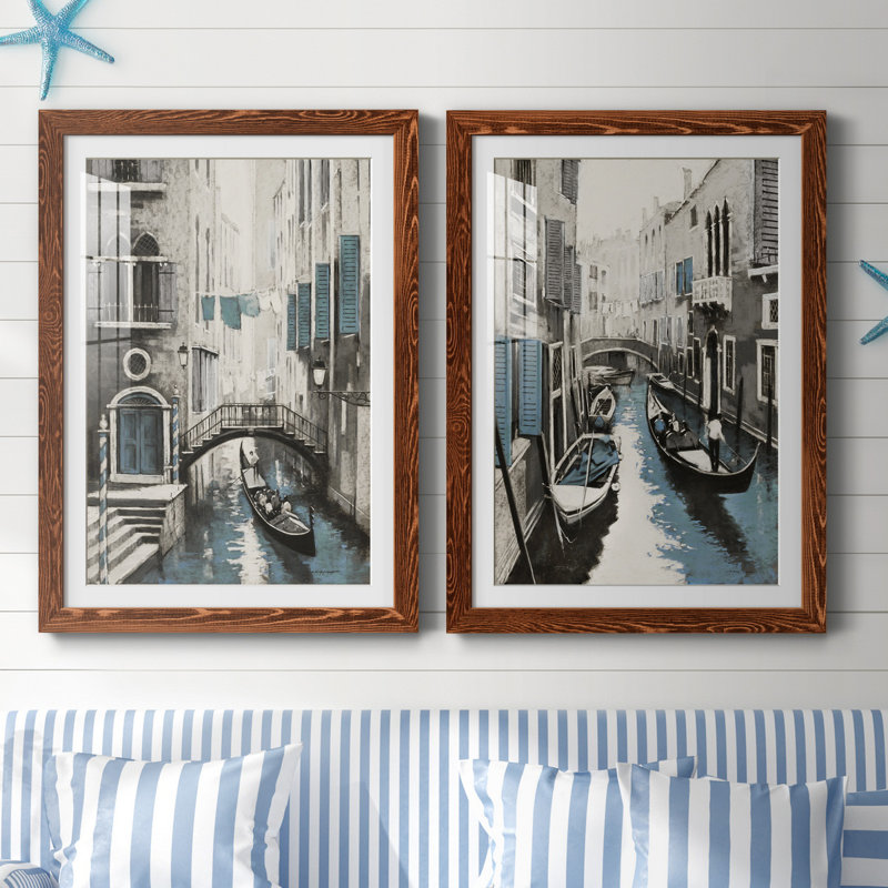 Venise I - ensemble de 2 reproductions d'art, Blanc, H 44 po x l 31 po x P 1 po, Papier avec cadre érable