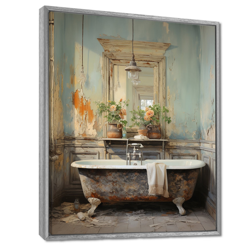 Davino Bathroom Vintage Charm II - Art mural de salle de bain pour le salon, H 44 po x l 34 po, Encadrement argenté