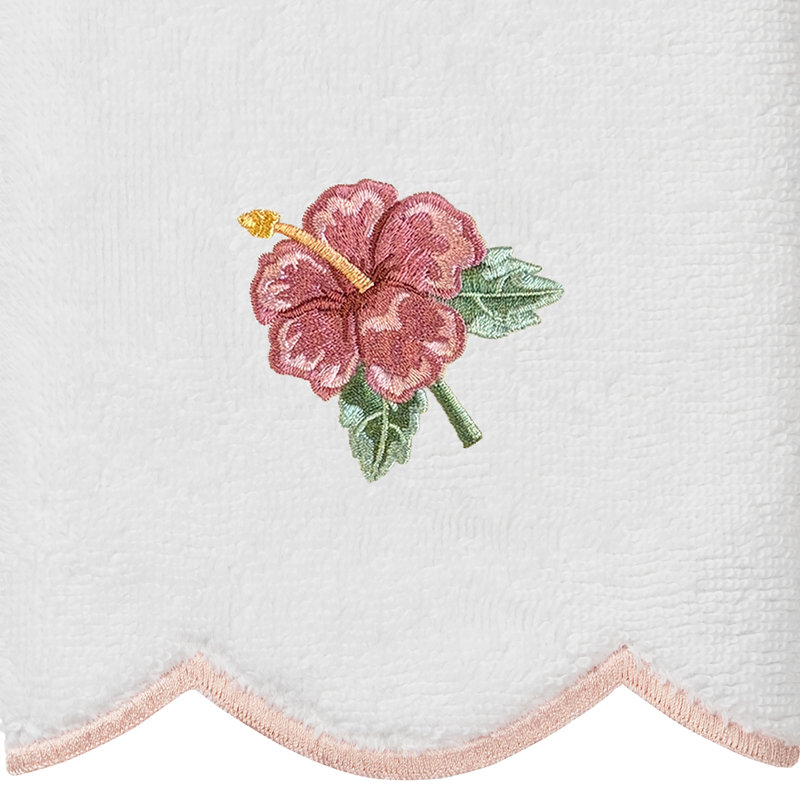  Ensemble de serviettes 100% coton turc MAUI festonné 6 pièces, Blanc / Rose, Ensemble 6 serviettes de bain