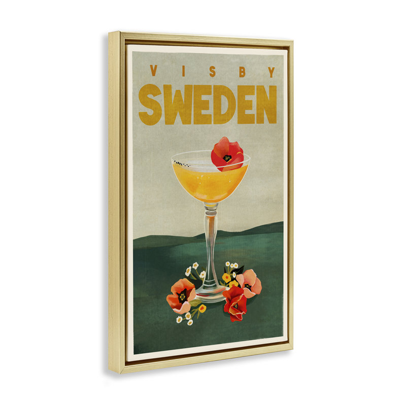Toile flottante avec cadre à cocktail Visby Suède par The Whiskey Ginger, H 25 po x l 17 po, Cadre flottant métallique doré