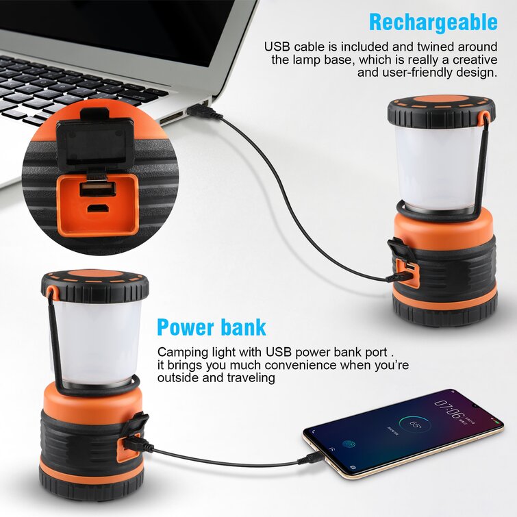 LED Rechargeable Camping Lantern, Solar Hand Crank Lantern Light with  Flashlight Mode & 2 Powerd Ways, Power Bank, USB Cable, Waterproof Light  for