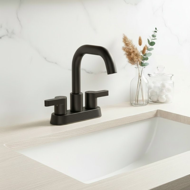 Matte Black 4" Centerset High-Arc Bathroom Faucet With Pop-Up Drain & Supply Lines, Matte Black