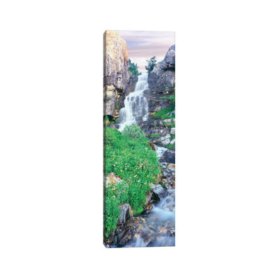 View Of Waterfall Comes Into Rocky River, Broken Falls, East Face, Mount Teewinot, Grand Teton National Park, Wyoming, USA - Wrapped Canvas Panoramic Print