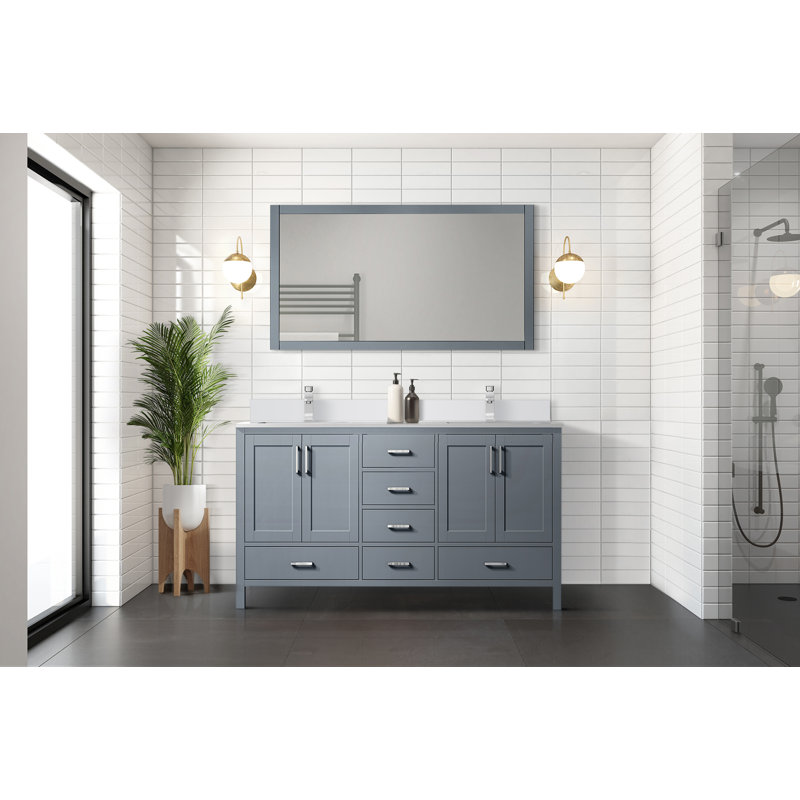 Jacques 60" Dark Grey Double Bath Vanity with White Quartz Top