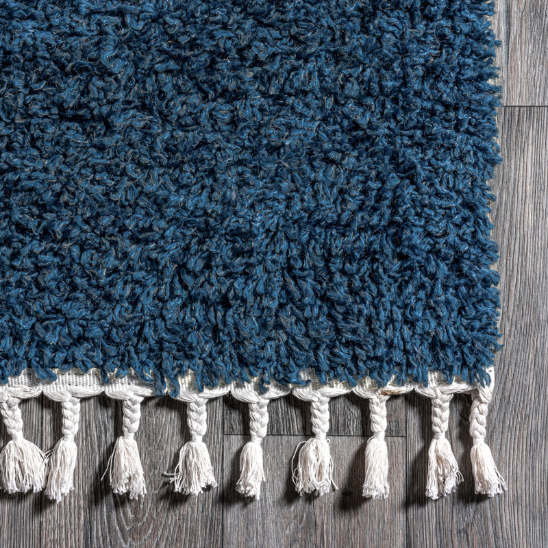 Modern Tasseled Shag Area Rug, Rectangle 6' 7" x 9' 4"