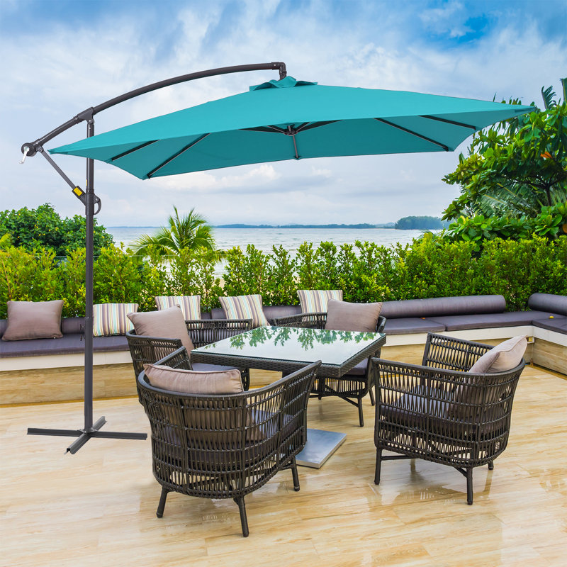 Parasol déporté Swind de 2,5 m avec manivelle, parasol extérieur toutes saisons pour terrasse, jardin et cour., Bleu lac