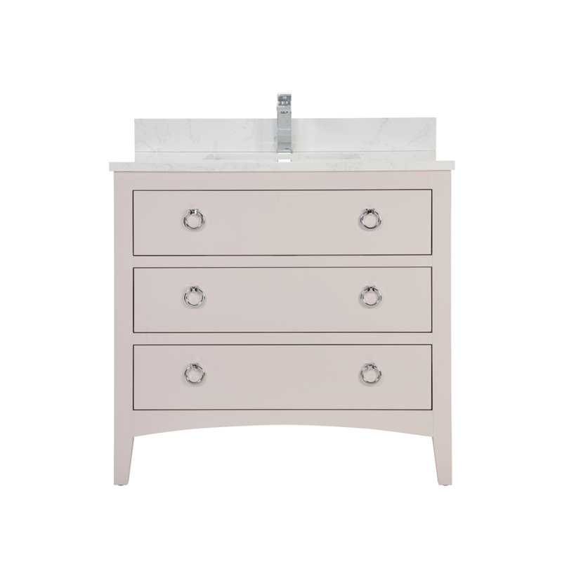 42" Solid Wood Sink Vanity With 1' Top, Polished Chrome, Dreamy White, 36"
