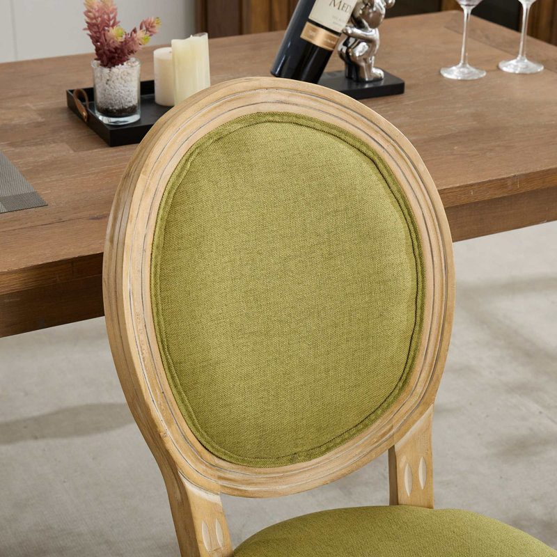 Ensemble de 2 chaises de salle à manger rembourrées en bois massif Classic French Country, Vert olive