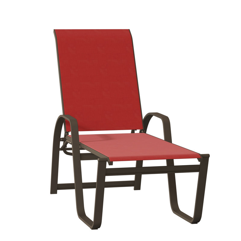 Chaise longue inclinable Holna, Bois de plage texturé, Rouge 1D Sunbrella®