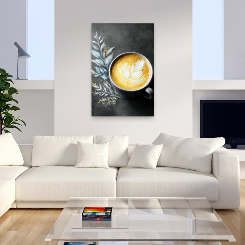 «Latte Feather Elegant Abstract Contemporary Plant Landscape», art mural, H 48 po x l 32 po