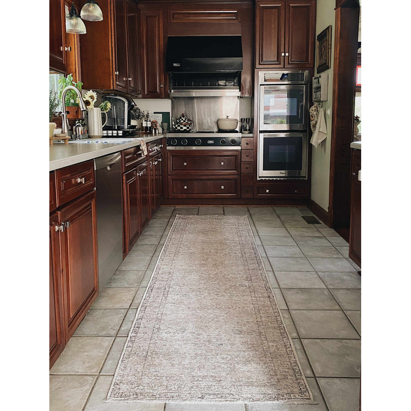 Tapis beige / gris Jaelyne, Tapis de couloir 2 pi 7 po x 15 pi