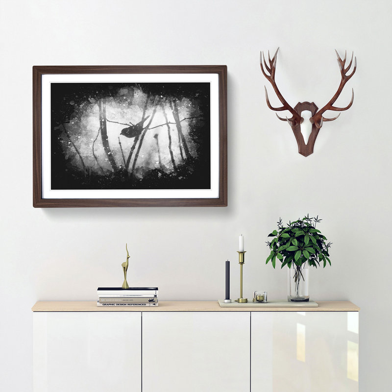 Bird On A Branch - Single Picture Frame Print on MDF, Walnut Framed, 24cm H x 33cm W x 2cm D