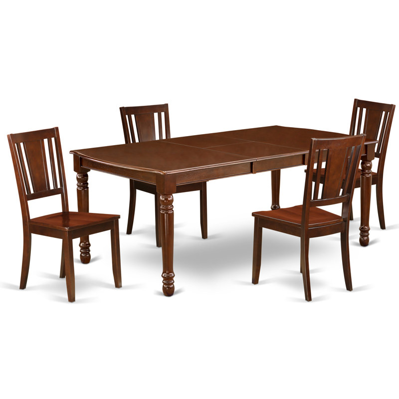 L'ensemble 5 pièces de table de cuisine et chaises de salle à manger comprend une table de salle à manger rectangulaire avec rallonge papillon et 4 chaises, acajou