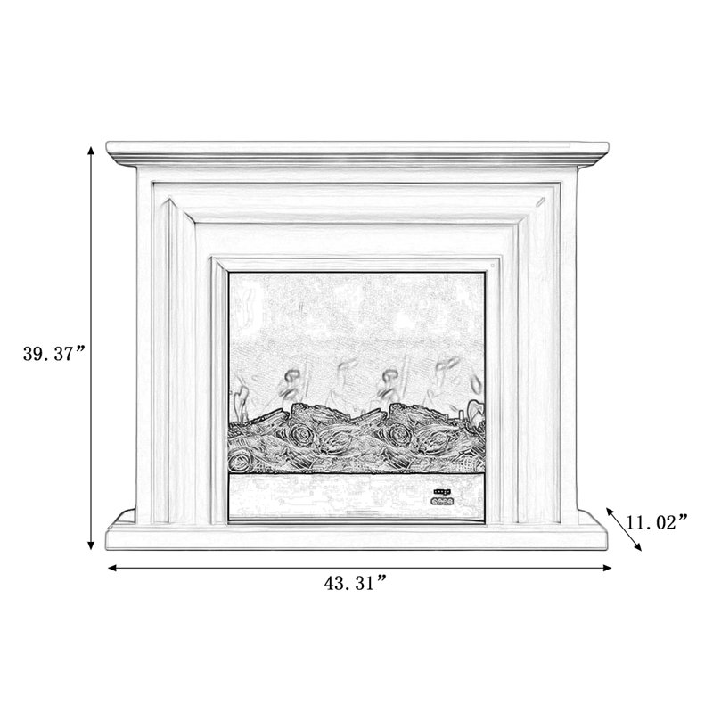 White Manufactured Wood Electric Fireplace, 35.43" H x 43.31" W x 11.02" D